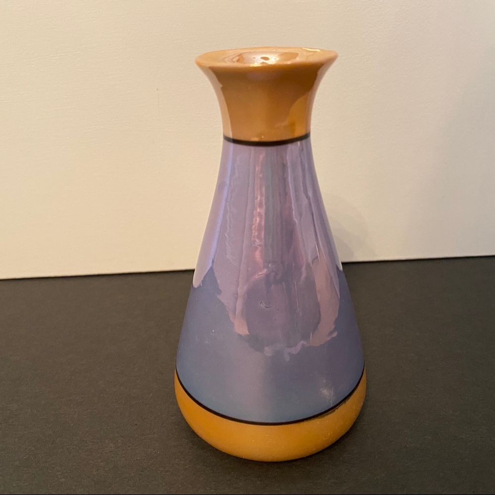 LUSTERWARE BUD VASE JAPAN BLUE GOLD BLACK VINTAGE GLASS HOME ACCENT 5” - Picture 8 of 8